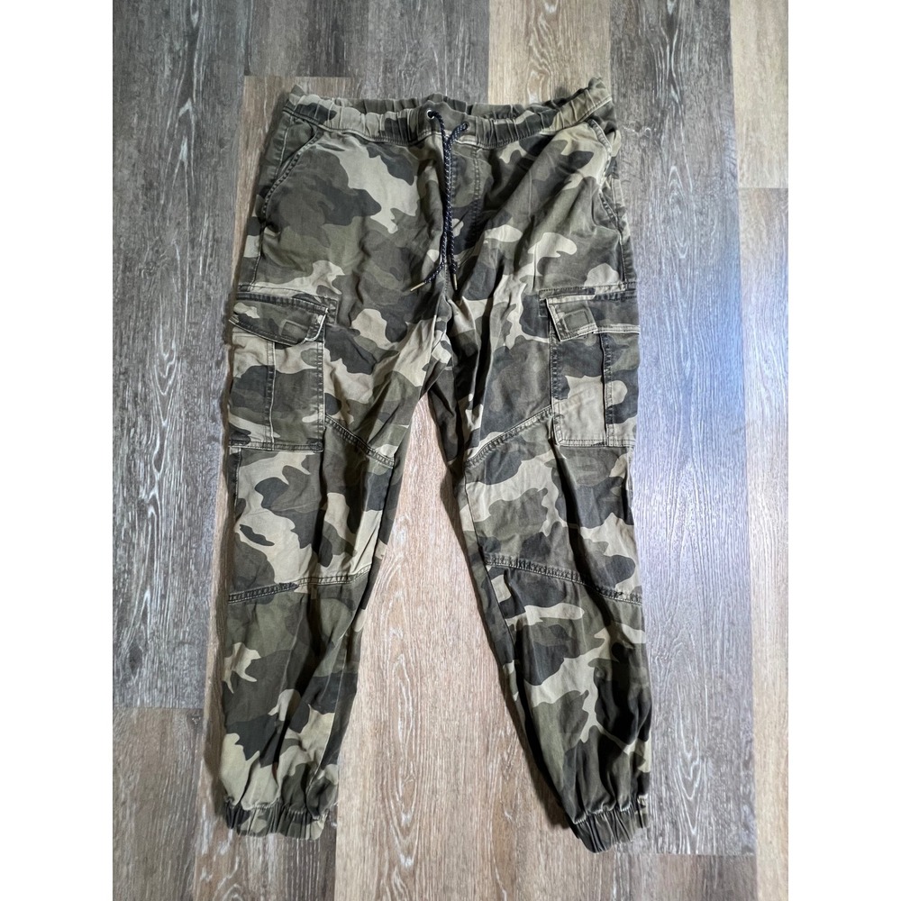 Urban Heritage Cargo Jogger Pants Mens Large Green Camo Drawstring Elastic Cuff